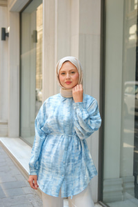 Batik Desen Lilyum Gömlek Mavi