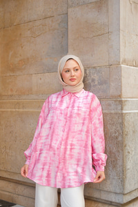 Batik Desen Lilyum Gömlek Pembe