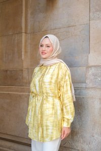 Batik Desen Lilyum Gömlek Sarı