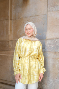 Batik Desen Lilyum Gömlek Sarı