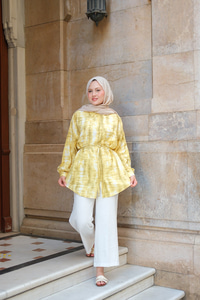 Batik Desen Lilyum Gömlek Sarı