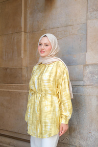 Batik Desen Lilyum Gömlek Sarı