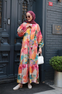 Batik Desenli Elbise Turuncu