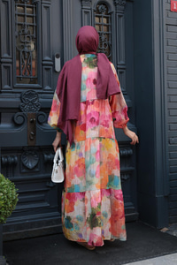 Batik Desenli Elbise Turuncu