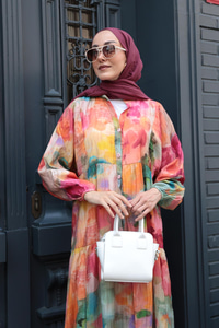 Batik Desenli Elbise Turuncu