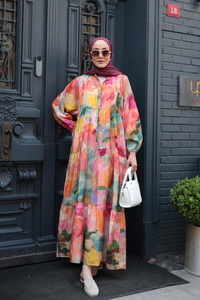 Batik Desenli Elbise Turuncu