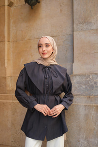 Bebe Yaka Bel Bağlamalı Gömlek Antrasit