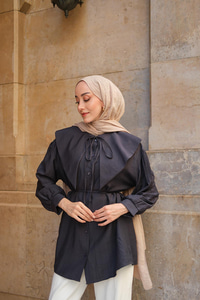 Bebe Yaka Bel Bağlamalı Gömlek Antrasit