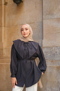 Bebe Yaka Bel Bağlamalı Gömlek Antrasit