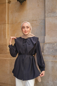 Bebe Yaka Bel Bağlamalı Gömlek Antrasit