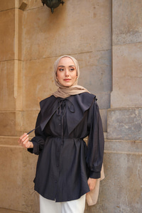 Bebe Yaka Bel Bağlamalı Gömlek Antrasit