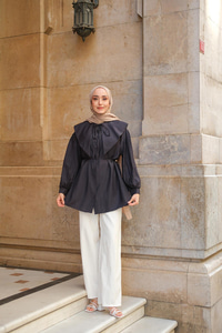 Bebe Yaka Bel Bağlamalı Gömlek Antrasit