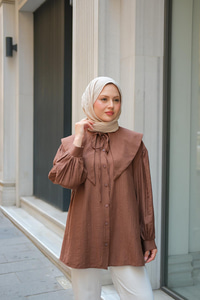 Bebe Yaka Bel Bağlamalı Gömlek Kahverengi