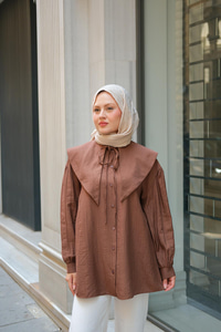 Bebe Yaka Bel Bağlamalı Gömlek Kahverengi