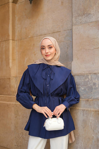 Bebe Yaka Bel Bağlamalı Gömlek Lacivert