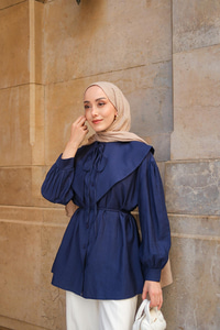 Bebe Yaka Bel Bağlamalı Gömlek Lacivert