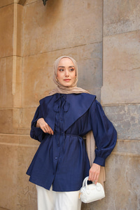 Bebe Yaka Bel Bağlamalı Gömlek Lacivert