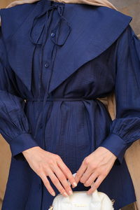 Bebe Yaka Bel Bağlamalı Gömlek Lacivert