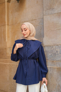 Bebe Yaka Bel Bağlamalı Gömlek Lacivert