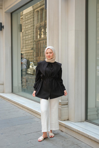 Bebe Yaka Bel Bağlamalı Gömlek Siyah