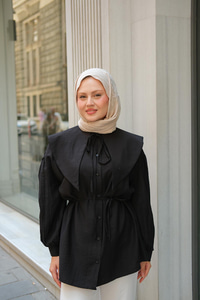 Bebe Yaka Bel Bağlamalı Gömlek Siyah