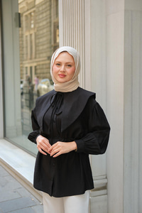 Bebe Yaka Bel Bağlamalı Gömlek Siyah