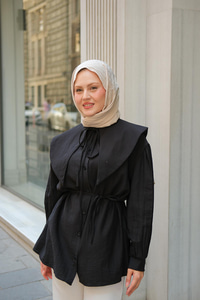 Bebe Yaka Bel Bağlamalı Gömlek Siyah