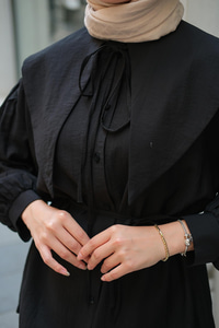 Bebe Yaka Bel Bağlamalı Gömlek Siyah