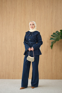 Bebe Yaka Bel Bağlamalı Kot Takım Lacivert