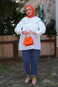 Bebe Yaka Bocuk Detay Gömlek Beyaz