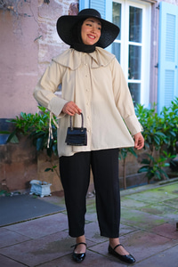 Bebe Yaka Bocuk Detay Gömlek Krem