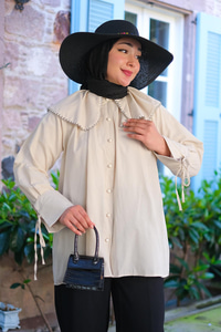 Bebe Yaka Bocuk Detay Gömlek Krem