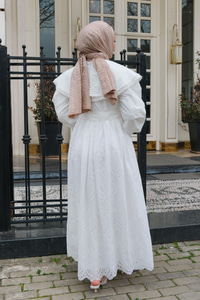 Bebe Yaka Dantel Detay Elbise Beyaz