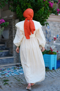 Bebe Yaka Dantel Detay Elbise Krem