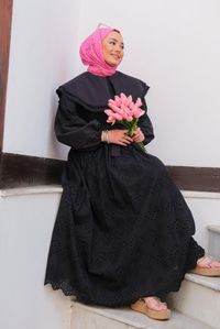 Bebe Yaka Dantel Detay Elbise  Siyah