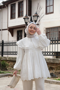 Bebe Yaka Dantel Detay Gömlek Beyaz