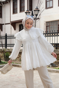 Bebe Yaka Dantel Detay Gömlek Beyaz