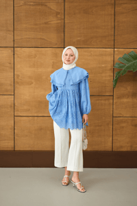 Bebe Yaka Dantel Detay Gömlek Mavi