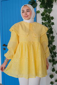 Bebe Yaka Dantel Detay Gömlek Sarı