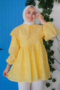 Bebe Yaka Dantel Detay Gömlek Sarı