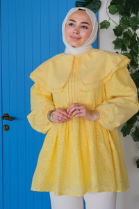 Bebe Yaka Dantel Detay Gömlek Sarı