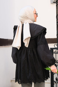 Bebe Yaka Dantel Detay Gömlek Siyah