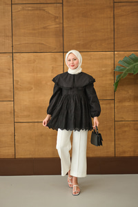 Bebe Yaka Dantel Detay Gömlek Siyah