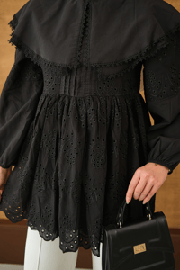 Bebe Yaka Dantel Detay Gömlek Siyah