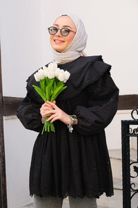 Bebe Yaka Dantel Detay Gömlek Siyah