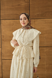 Bebe Yaka Dantel Detay Takım Krem