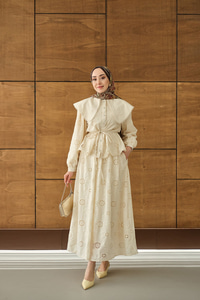 Bebe Yaka Dantel Detay Takım Krem