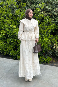 Bebe Yaka Dantel Detay Takım Krem