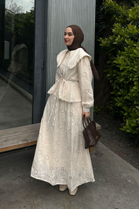 Bebe Yaka Dantel Detay Takım Krem