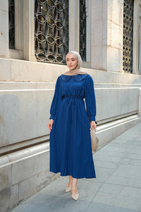 BEBE YAKA DANTEL DETAYLI ELBISE  Lacivert